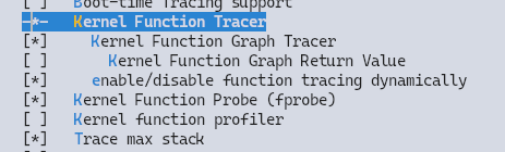 Tracers 메뉴 내부의 ftrace 관련 옵션들