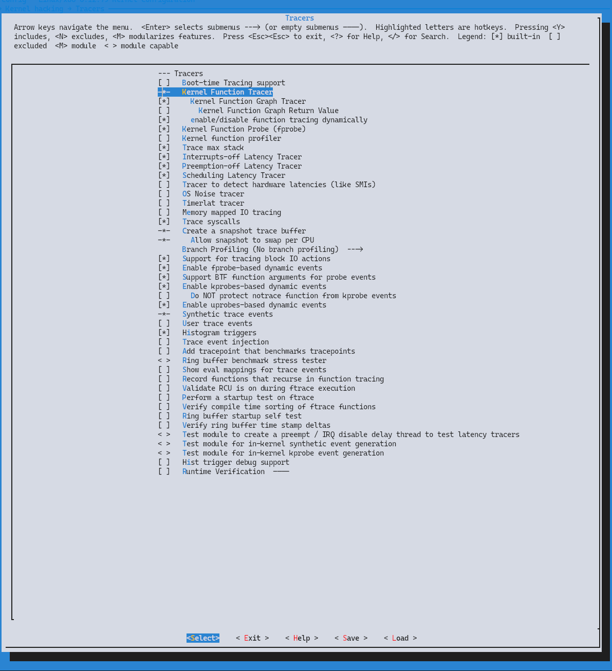 Kernel hacking 하위의 Tracers 메뉴